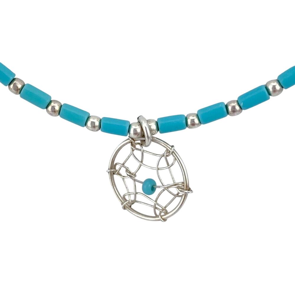 Vintage Southwestern Liquid Silver Sterling 925 Heishi Dreamcatcher Necklace 18" - Picture 6 of 9